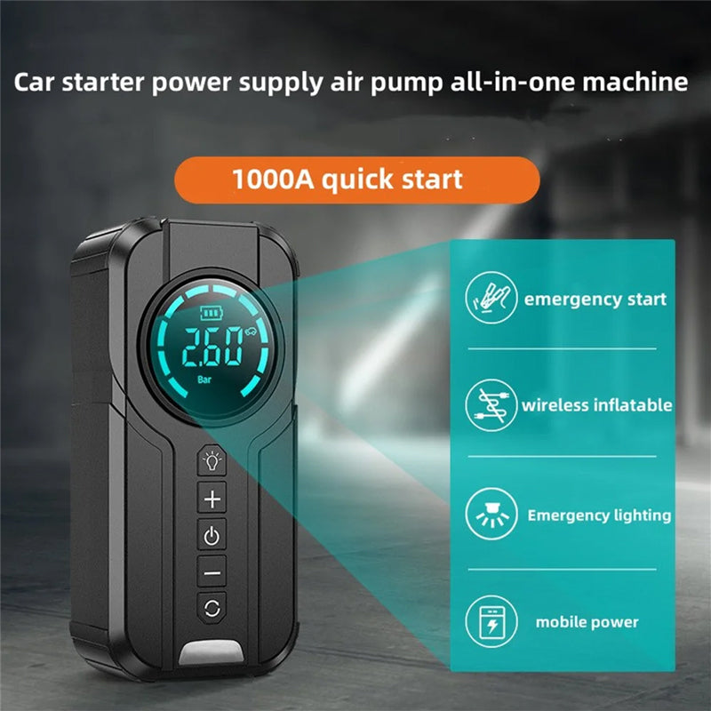 Compresseur d'air Portable pour Voiture - Gonflage Rapide et Démarreur de Secours