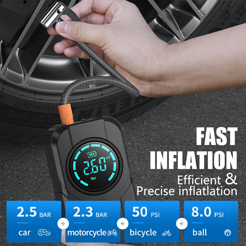 Compresseur d'air Portable pour Voiture - Gonflage Rapide et Démarreur de Secours