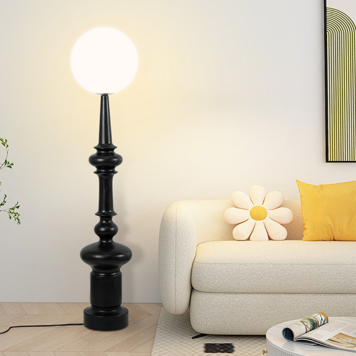 Lampe de Sol Bauhaus Noire - Élégance Géométrique et Atmosphère Chaleureuse
