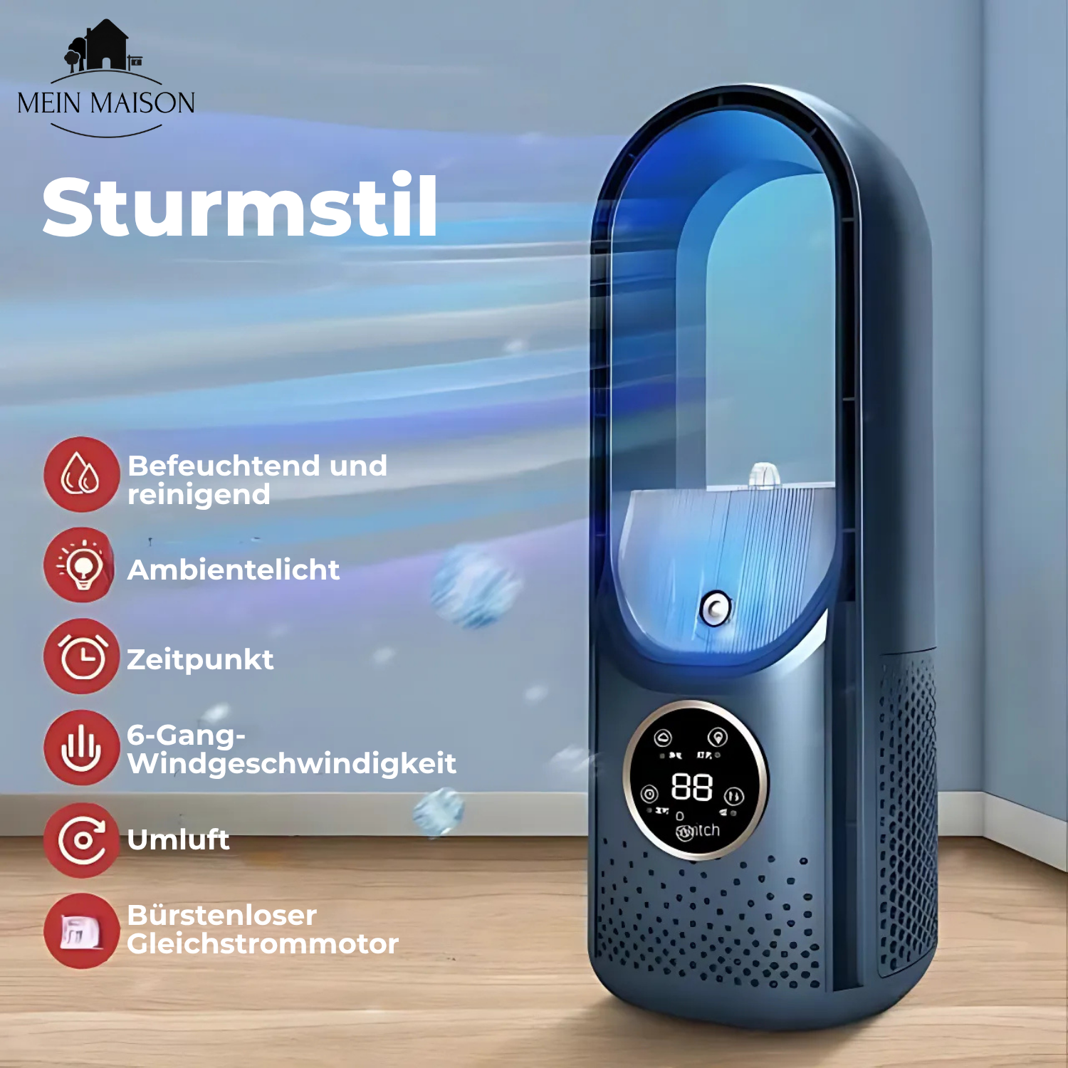 Refroidisseur d'air USB sans pales - Silencieux, 6 niveaux et humidification