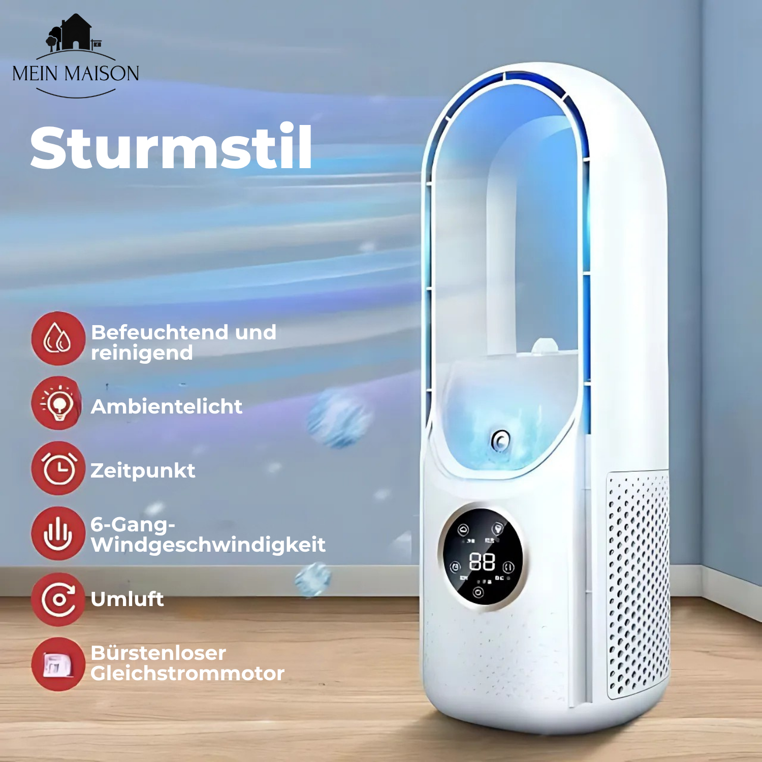 Refroidisseur d'air USB sans pales - Silencieux, 6 niveaux et humidification
