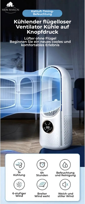 Refroidisseur d'air USB sans pales - Silencieux, 6 niveaux et humidification