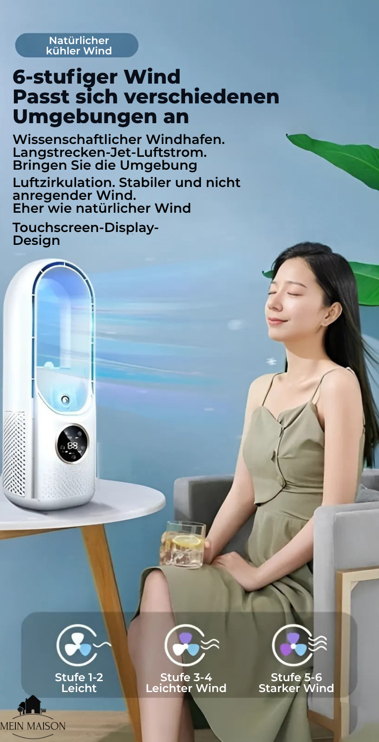 Refroidisseur d'air USB sans pales - Silencieux, 6 niveaux et humidification