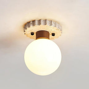 Éclairage de Plafond Moderne - Design Élégant en Verre et Travertin