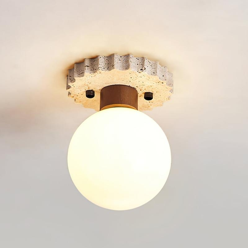 Éclairage de Plafond Moderne - Design Élégant en Verre et Travertin
