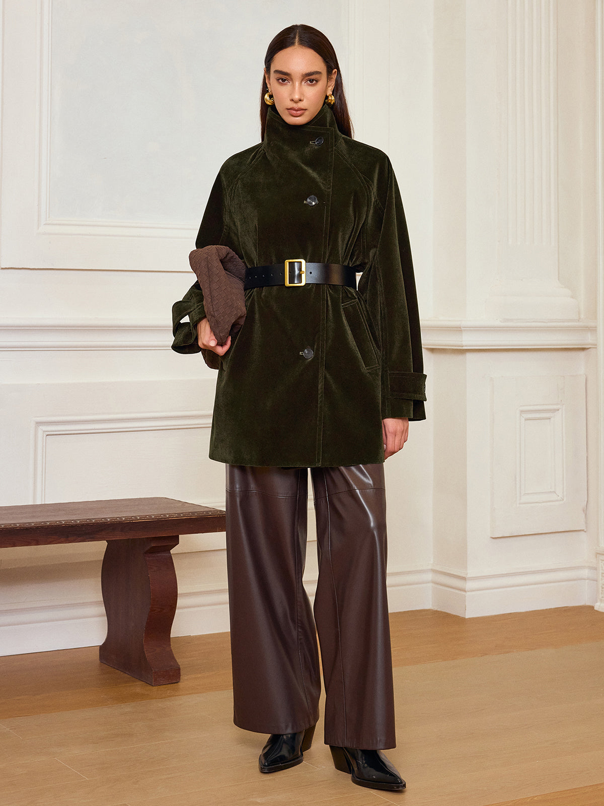 Manteau en Velours Chaud - Poches Pratiques et Sans Ceinture