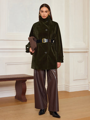 Manteau en Velours Chaud - Poches Pratiques et Sans Ceinture