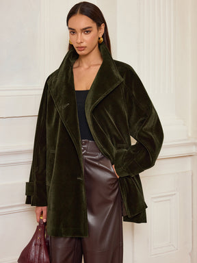 Manteau en Velours Chaud - Poches Pratiques et Sans Ceinture