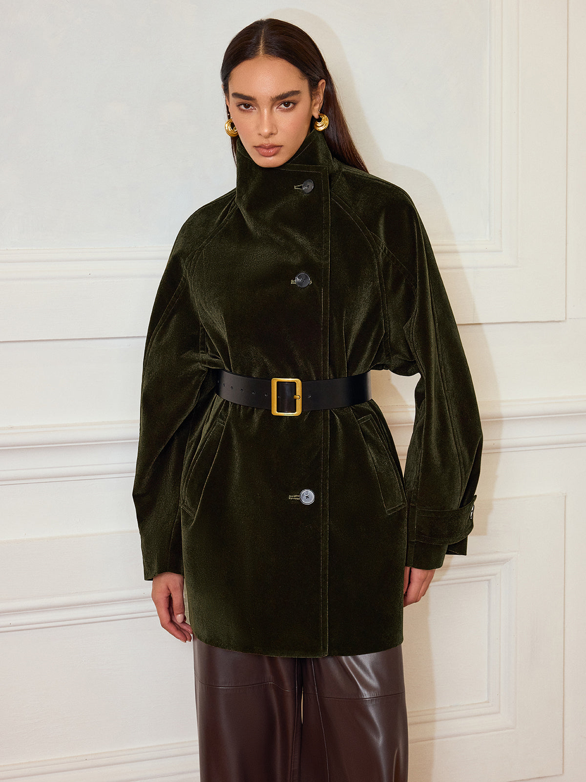 Manteau en Velours Chaud - Poches Pratiques et Sans Ceinture