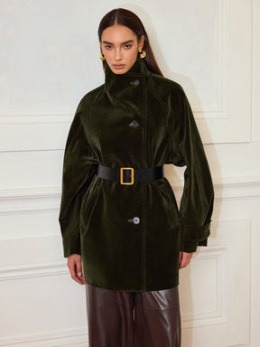 Manteau en Velours Chaud - Poches Pratiques et Sans Ceinture