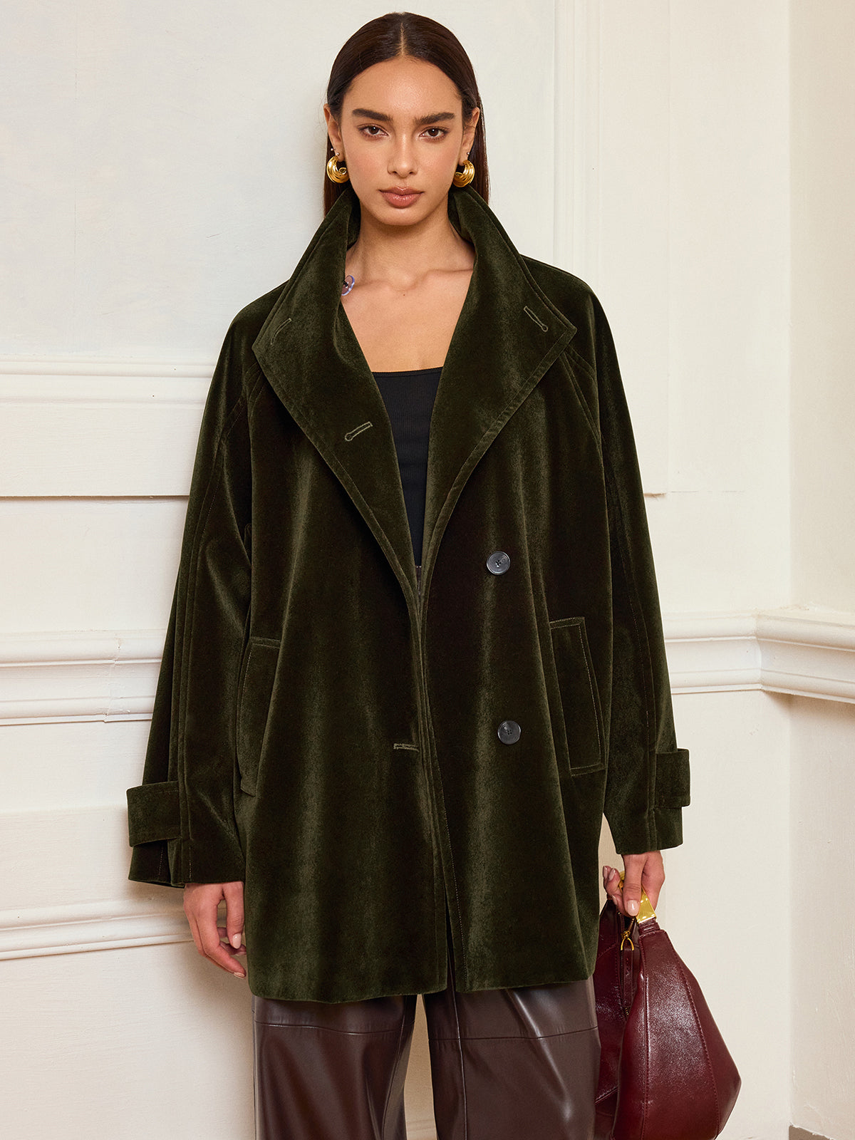 Manteau en Velours Chaud - Poches Pratiques et Sans Ceinture