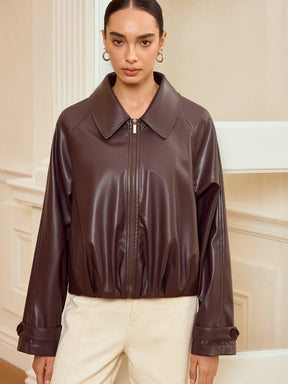 Veste en Cuir Synthétique Zippée - Col Raffiné et Manches Longues