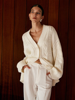 Veste Oversize en Tricot - Chaude avec Torsades Élégantes