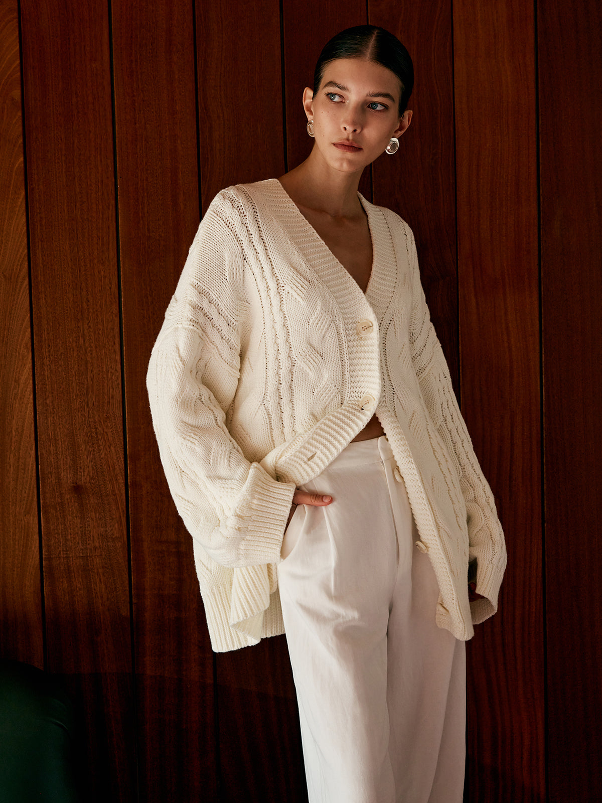 Veste Oversize en Tricot - Chaude avec Torsades Élégantes