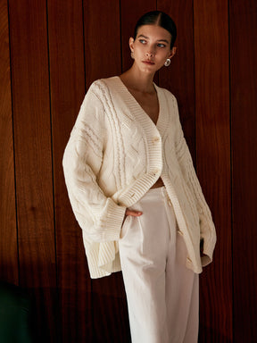 Veste Oversize en Tricot - Chaude avec Torsades Élégantes