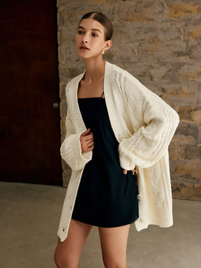 Veste Oversize en Tricot - Chaude avec Torsades Élégantes