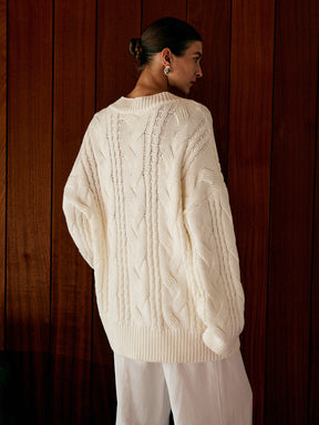 Veste Oversize en Tricot - Chaude avec Torsades Élégantes