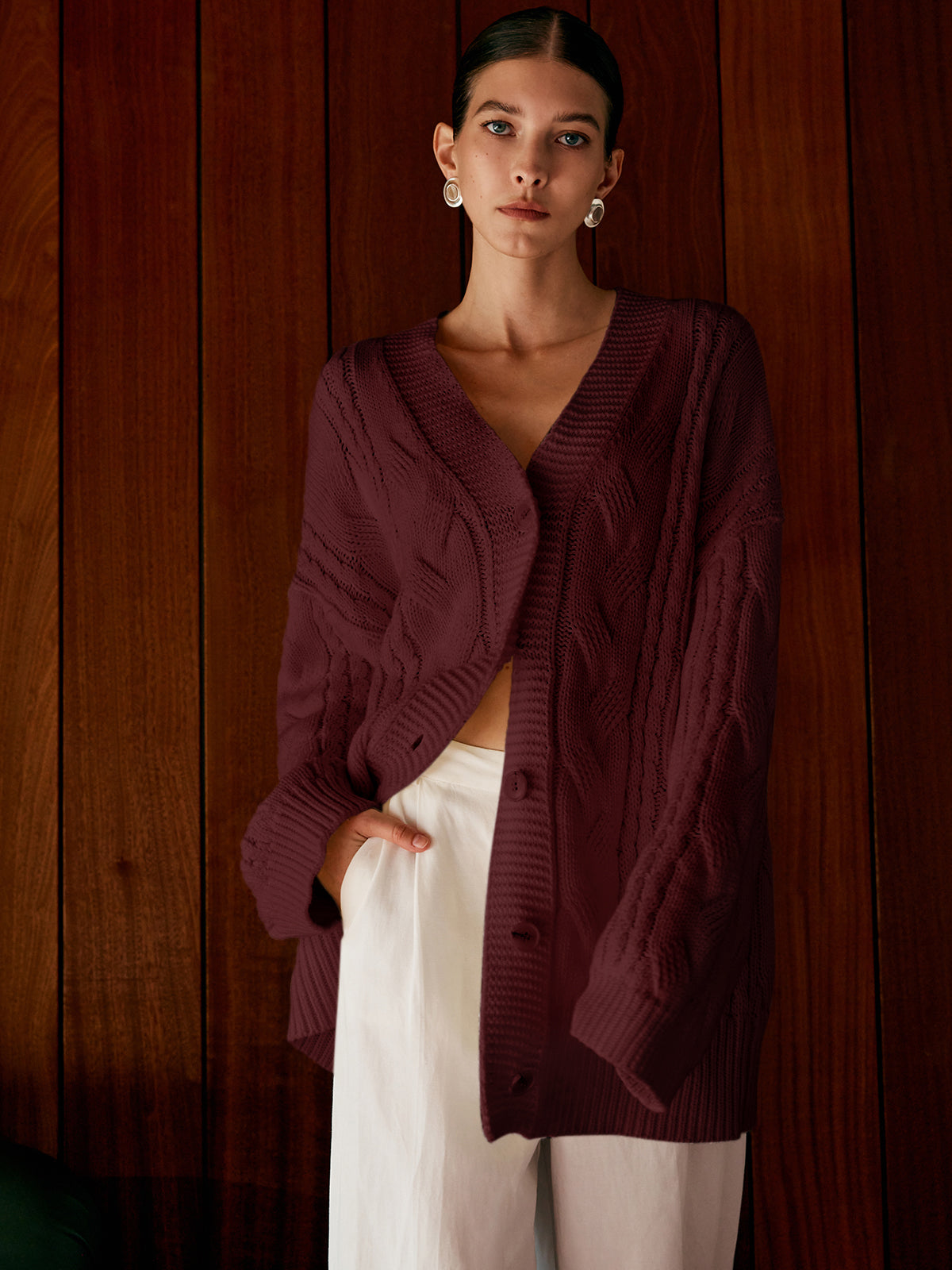 Veste Oversize en Tricot - Chaude avec Torsades Élégantes