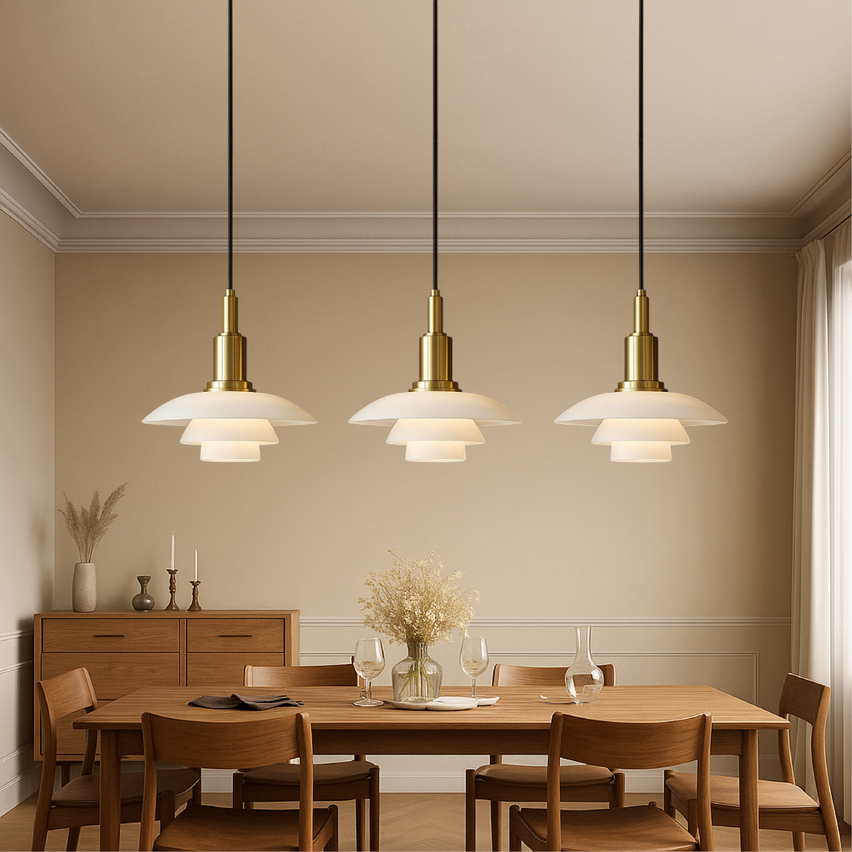 Lampe Suspendue Danoise à 2/3 Têtes - Design Épuré et Réglable