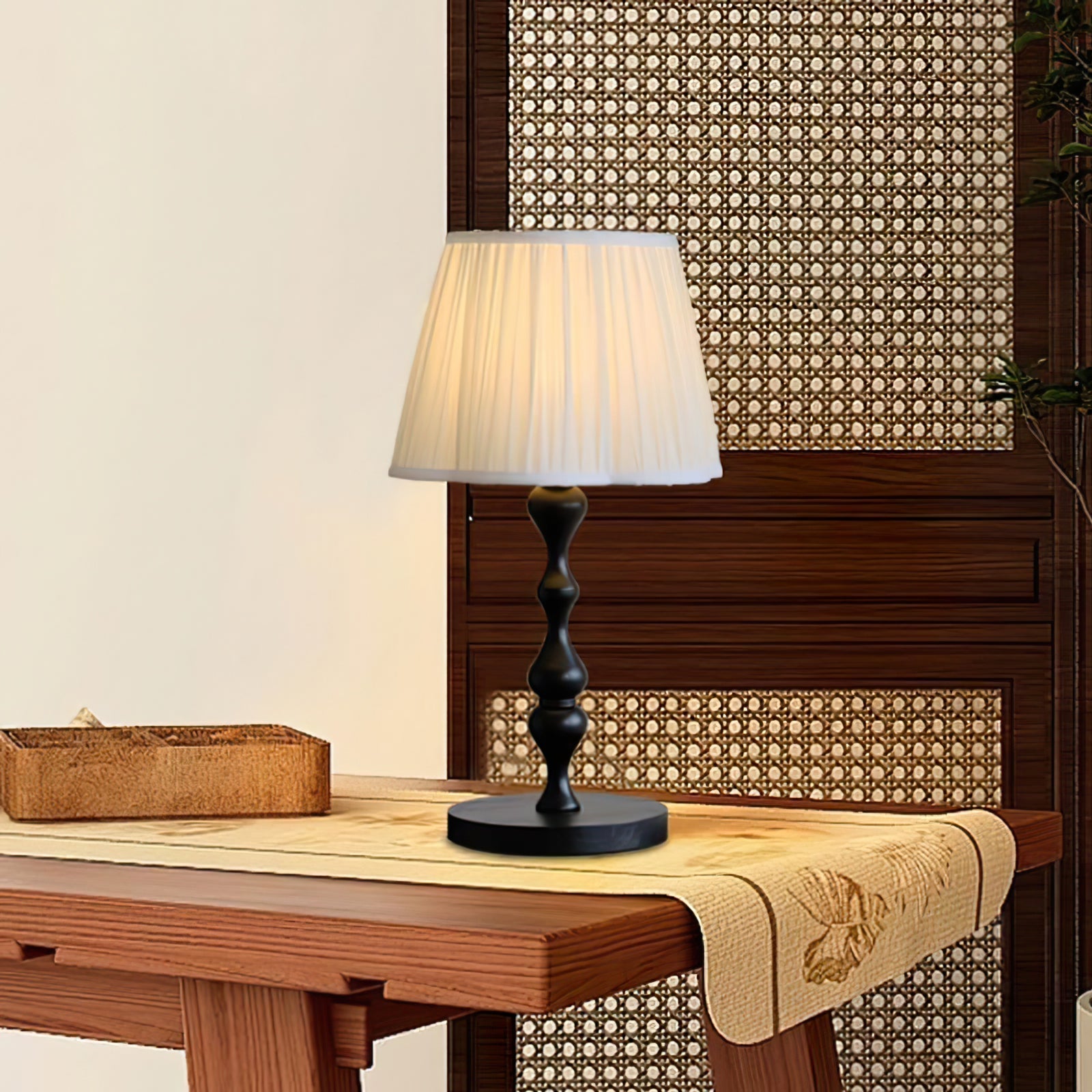 Lampe d'Accent en Bois et Tissu - Éclairage Doux et Ambiance Chaleureuse