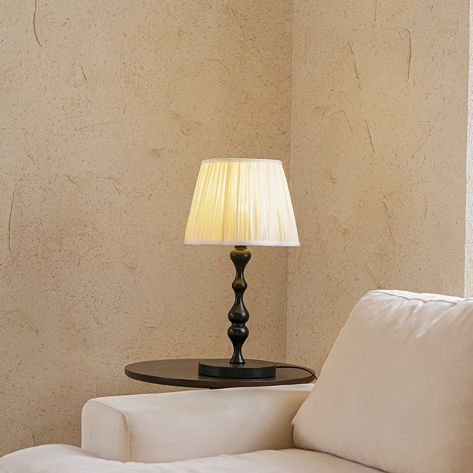 Lampe d'Accent en Bois et Tissu - Éclairage Doux et Ambiance Chaleureuse