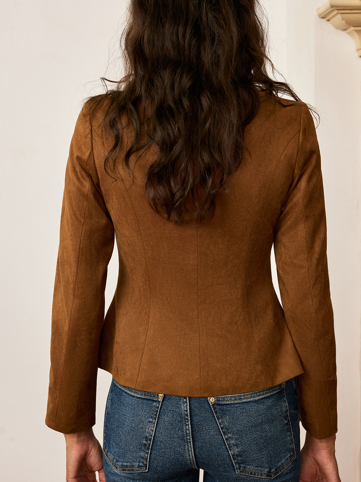 Veste en Suédine Ajustée - Manches Longues et Élasticité Légère