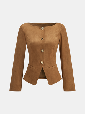 Veste en Suédine Ajustée - Manches Longues et Élasticité Légère