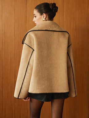 Manteau Long en Minky - Chaud et Élégant avec Piping Contrasté