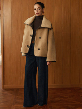 Manteau Long en Minky - Chaud et Élégant avec Piping Contrasté