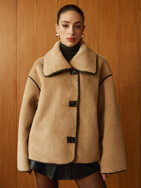 Manteau Long en Minky - Chaud et Élégant avec Piping Contrasté