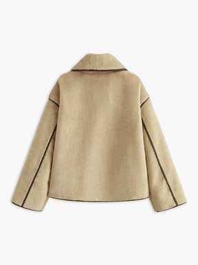 Manteau Long en Minky - Chaud et Élégant avec Piping Contrasté