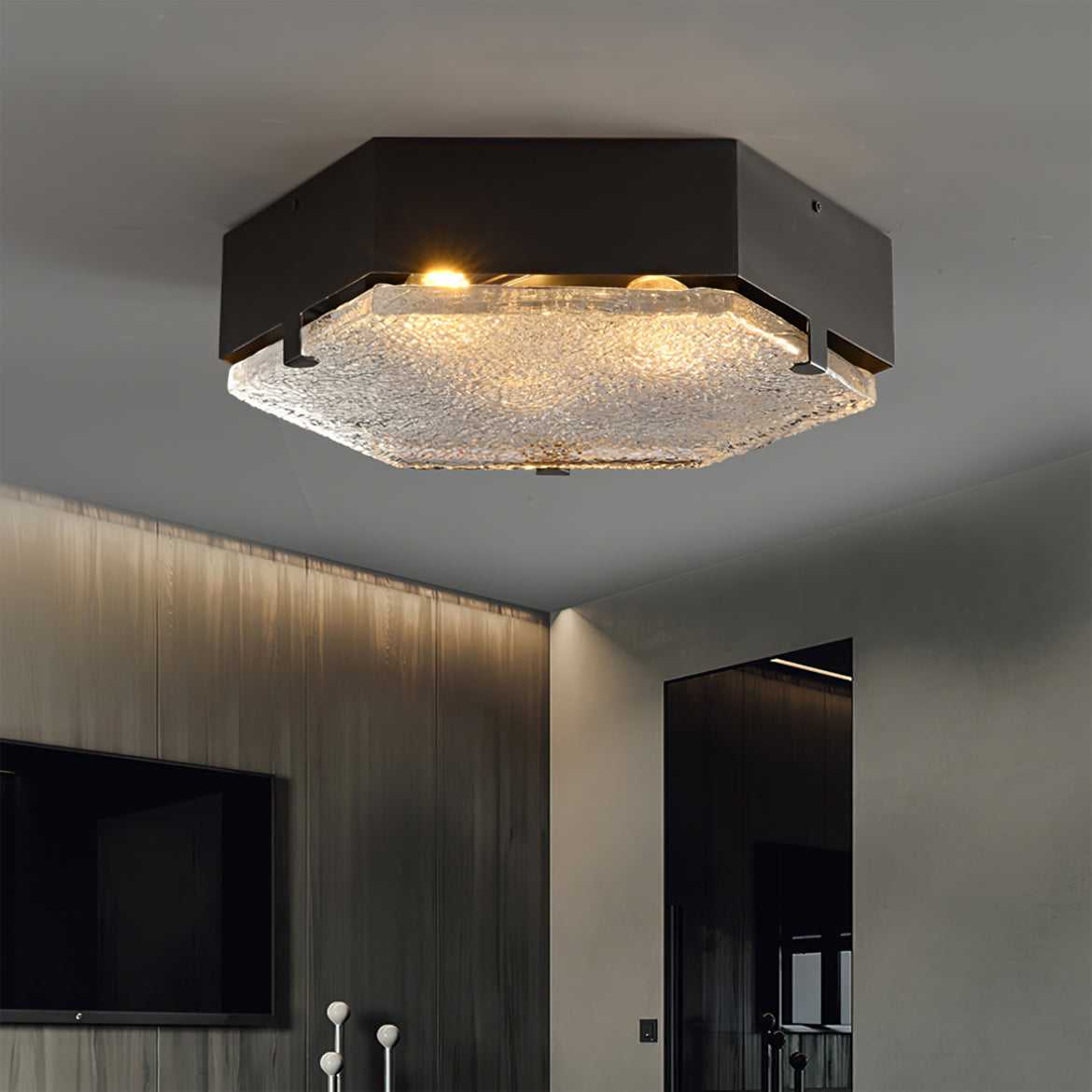 Lampe de Plafond Géométrique en Verre - Design Élégant et Contemporain