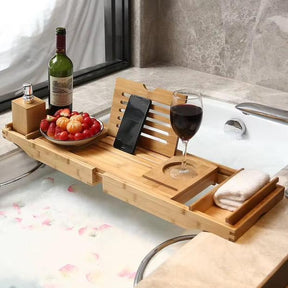 Plateau de Baignoire en Bambou - Design Ajustable et Multi-Compartiments