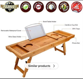 Plateau de Baignoire en Bambou - Design Ajustable et Multi-Compartiments