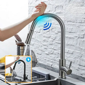 Robinet de Cuisine à Capteur | Acier Inoxydable avec Bec Rétractable
