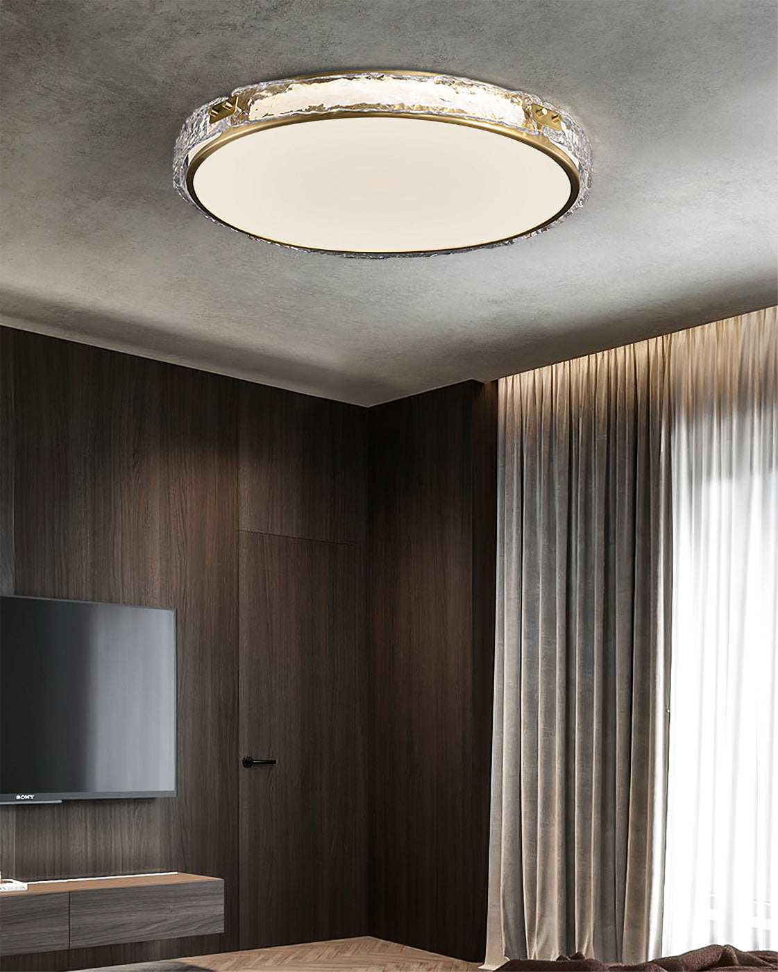 Éclairage de Plafond Luxe - Verre Clair et Finition Dorée