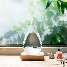 Prédicteur Météorologique en Verre - Élégant Design Postmoderne avec Base en Bois