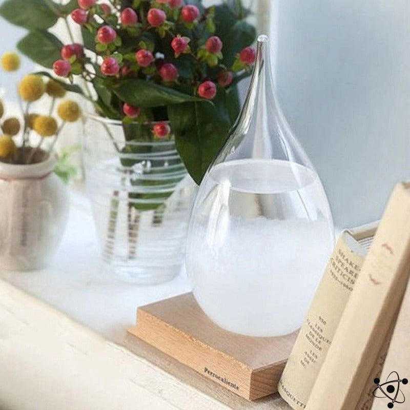 Prédicteur Météorologique en Verre - Élégant Design Postmoderne avec Base en Bois