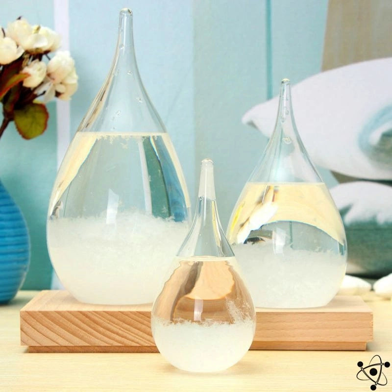 Prédicteur Météorologique en Verre - Élégant Design Postmoderne avec Base en Bois