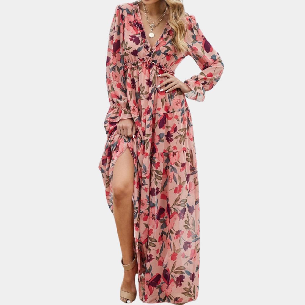 Robe Maxi Fleurie pour Femmes - Décolleté en V et Style Estival