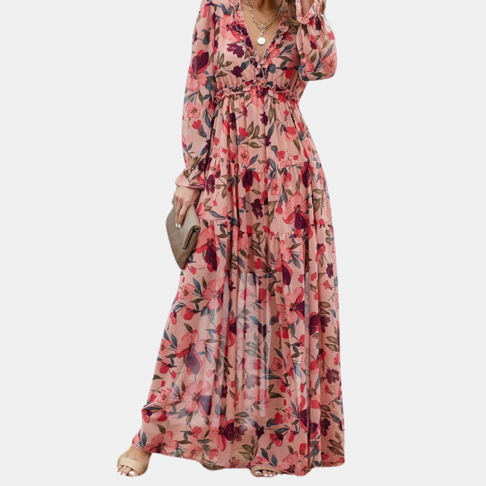 Robe Maxi Fleurie pour Femmes - Décolleté en V et Style Estival