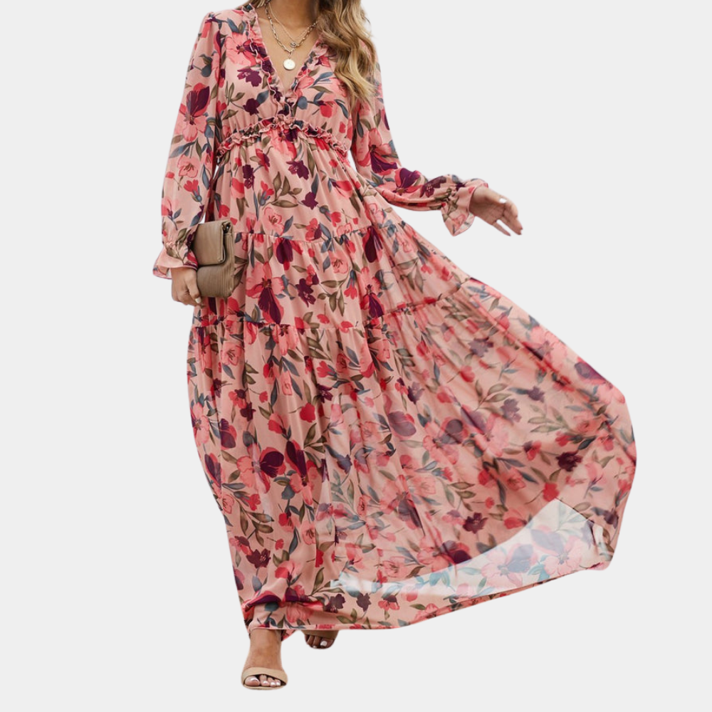 Robe Maxi Fleurie pour Femmes - Décolleté en V et Style Estival