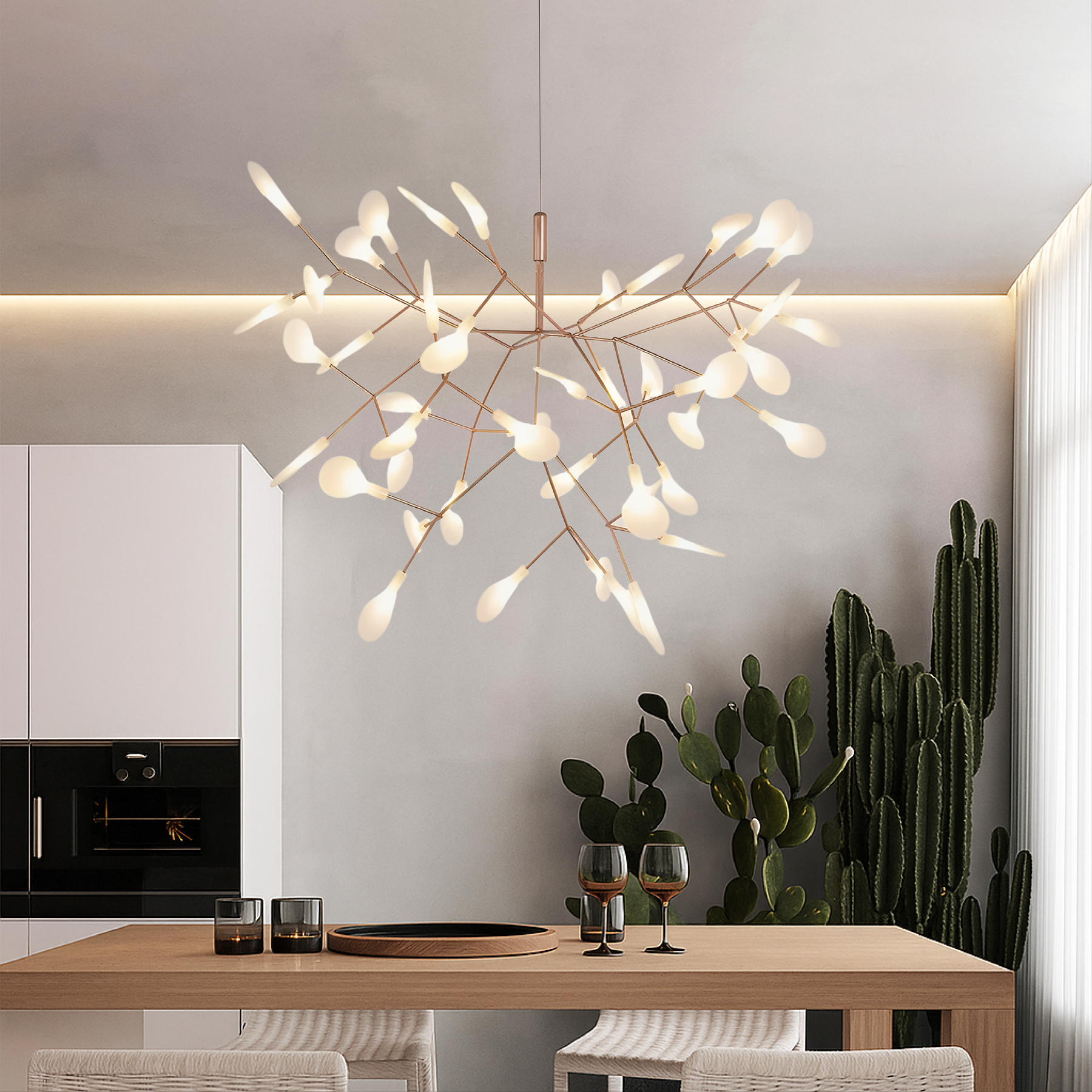 Lampe Suspendue LED en Or Rose - Élégance Naturelle et Atmosphère Chaleureuse