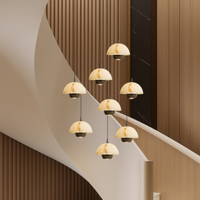 Lustre en Marbre à 8 Têtes - Éclairage Contemporain pour Escaliers