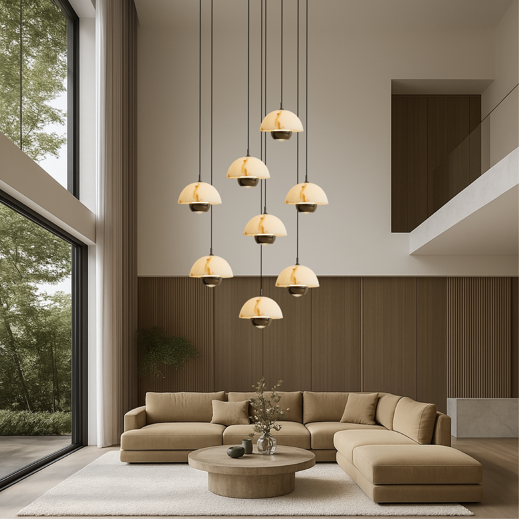 Lustre en Marbre à 8 Têtes - Éclairage Contemporain pour Escaliers