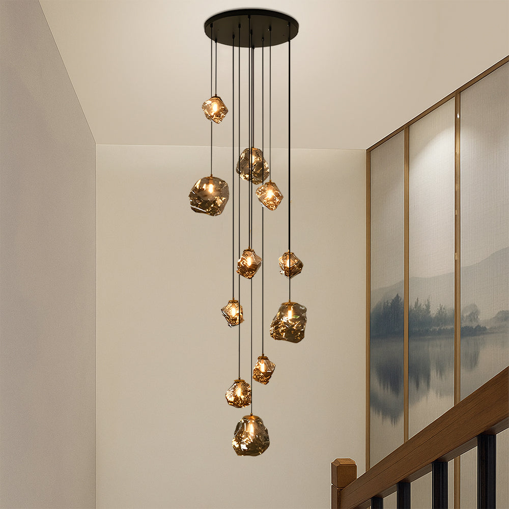 Lustre d'Escalier Scandinave - Éclairage Sculptural et Élégant