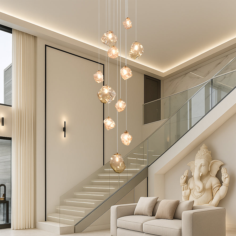 Lustre d'Escalier Scandinave - Éclairage Sculptural et Élégant
