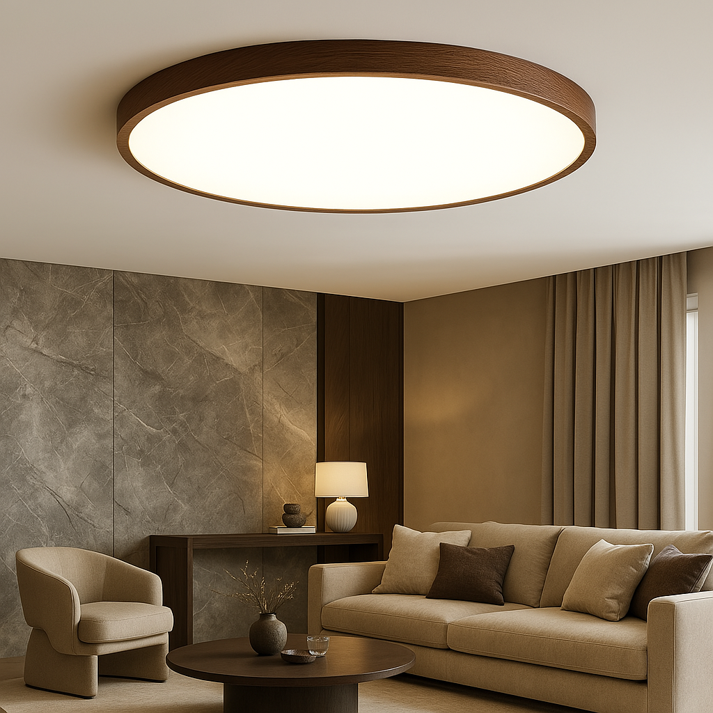 Lampe de Plafond en Bois Foncé - Éclairage LED et Design Élégant