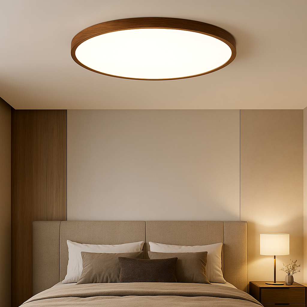 Lampe de Plafond en Bois Foncé - Éclairage LED et Design Élégant