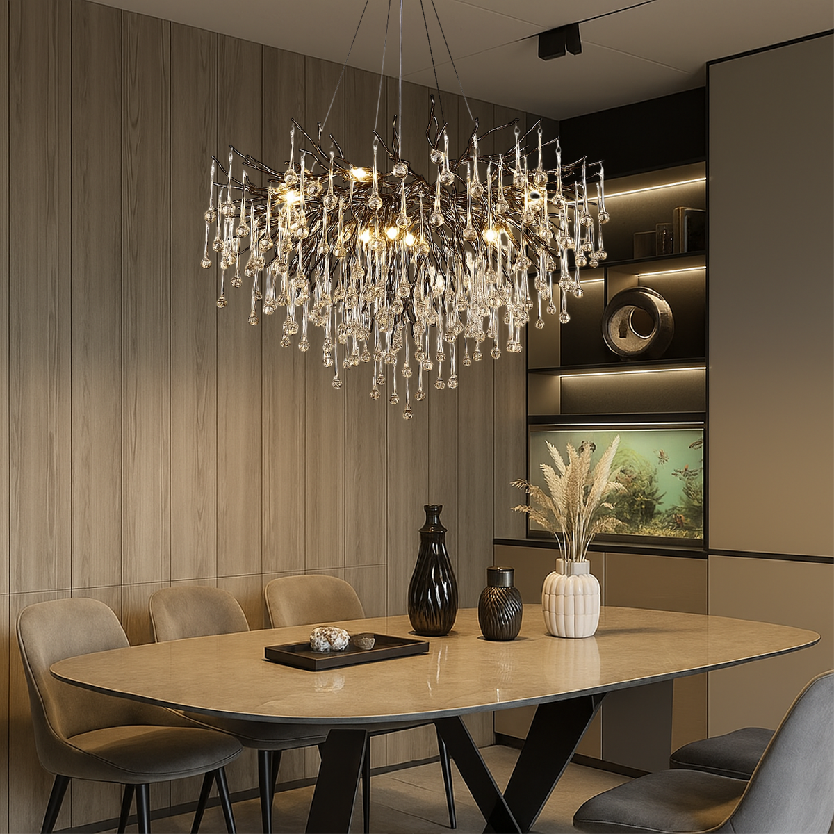 Lustre Noir Raindrop Design Élégant - Éclairage Sophistiqué et Artistique